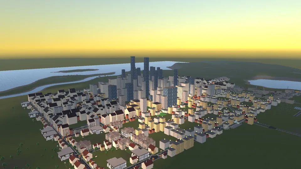 Dream City im Abendlicht am Fluss